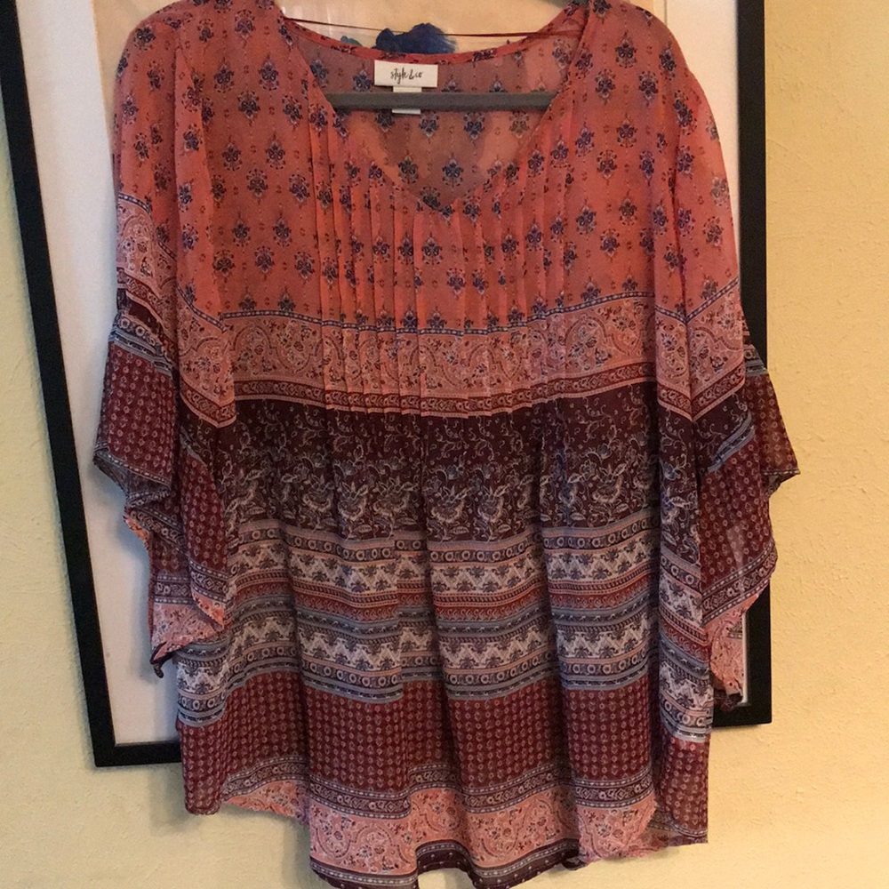 Bell sleeve sheer tunic